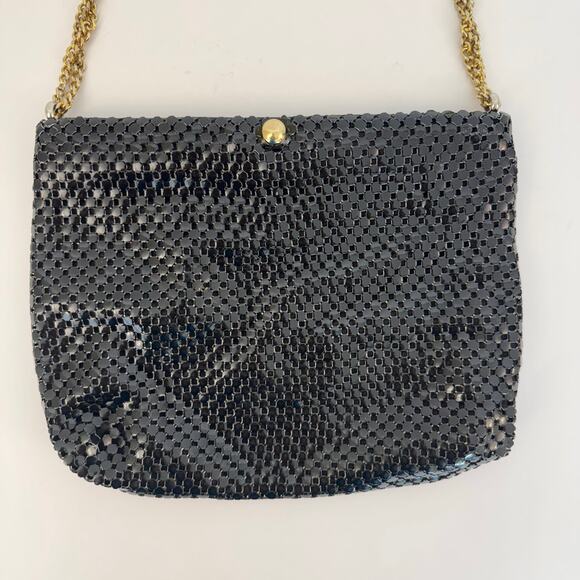 Whiting and David Metal Mesh Black Shoulder Bag Clutch Convertible Strap - Picture 3 of 11